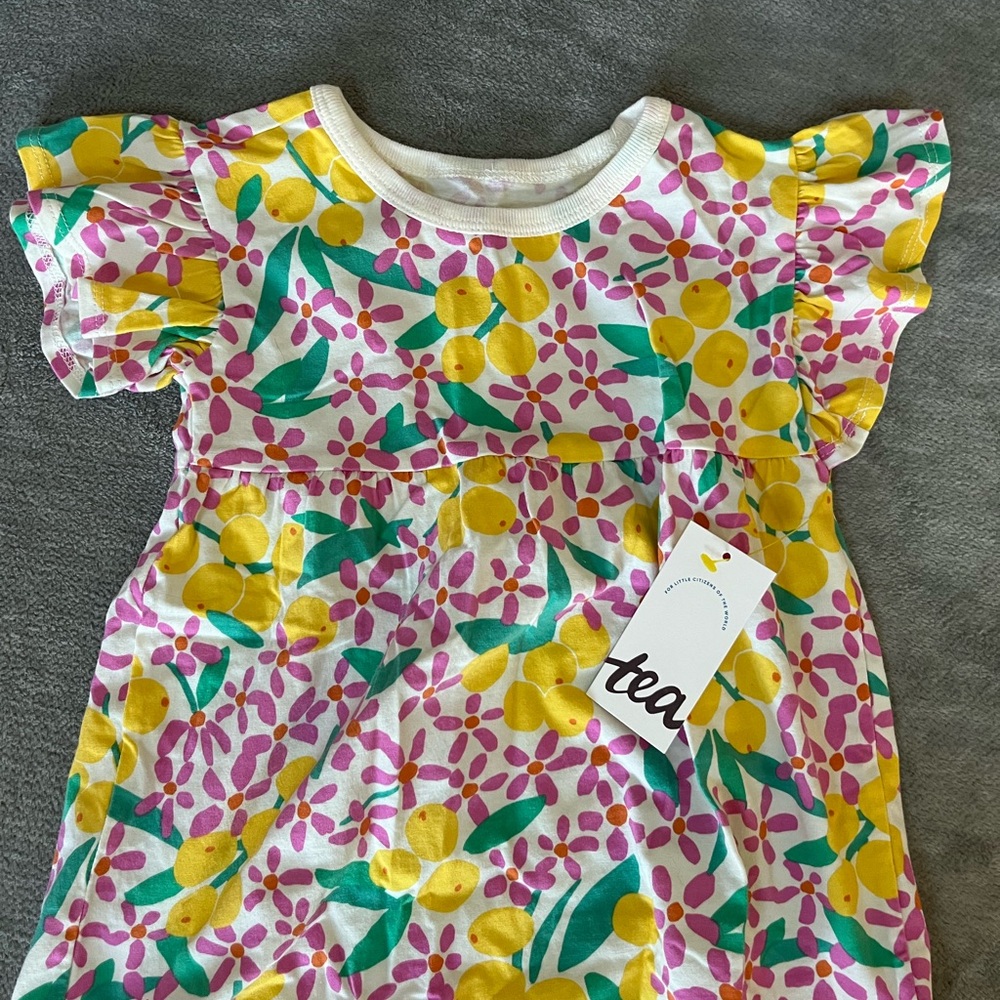 Tea Collection Baby Dress with Yellow and Pink Floral Design